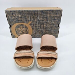 Born Shore Sandals Womens 7 Natural Nude Leather Woven Slide BR0020002 NIB